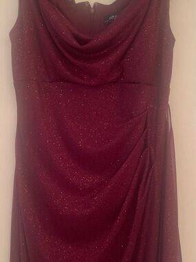 R&M Richards Sparkling Burgundy Cowl Neck Maxi Dress